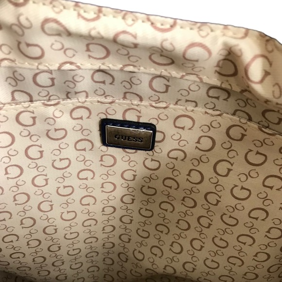 GUESS Women's Elian Satchel Purse Tote Handbag Blue Leather Silver Logo NWOT - Picture 4 of 9